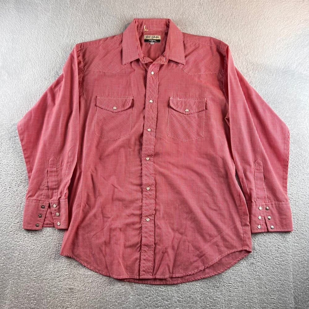 VTG Roper Gold Collection Gingham Pearl Snap Western Shirt Mens L Red LS